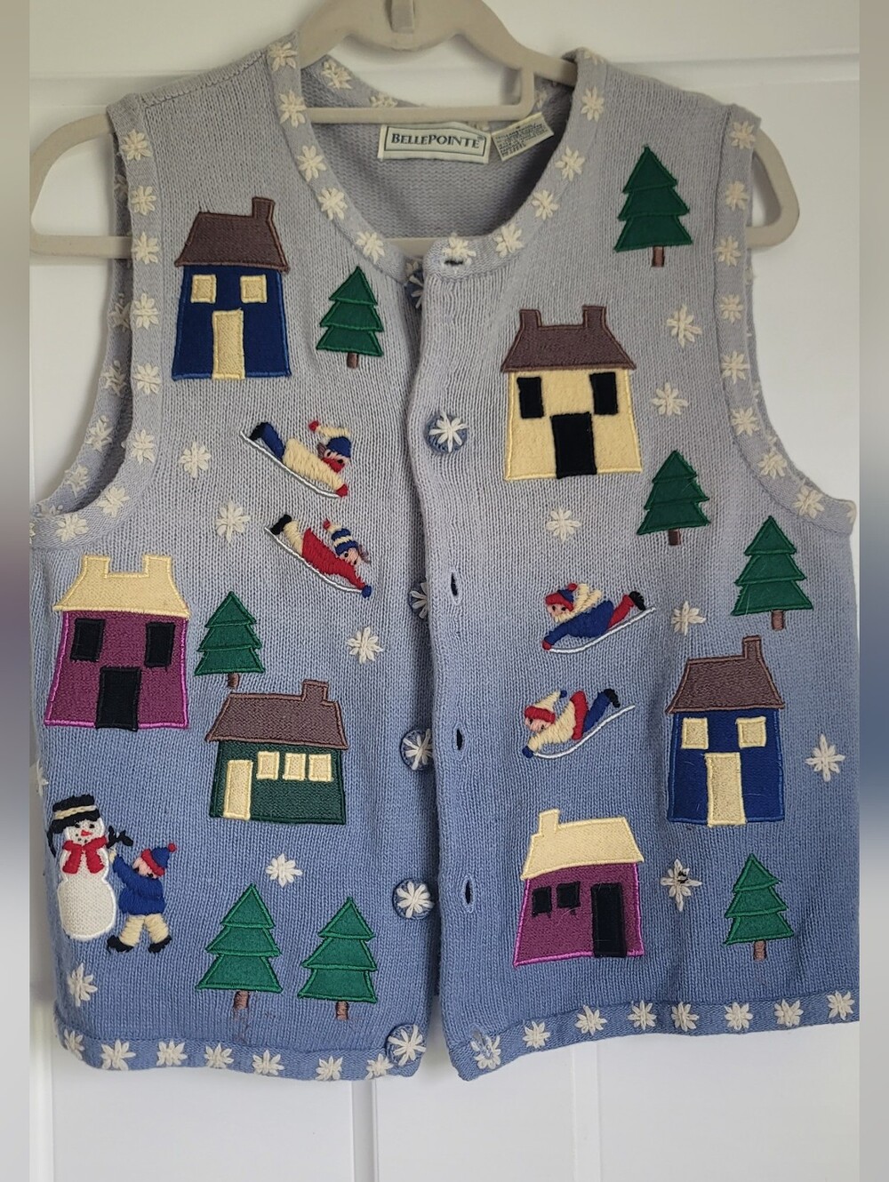 Vintage Bellepointe Women's Light Blue Holiday Appliqué Sweater Vest
